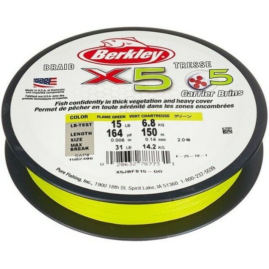 Berkley® x5 Braid Flame Green - 150m 0.14mm 15lb